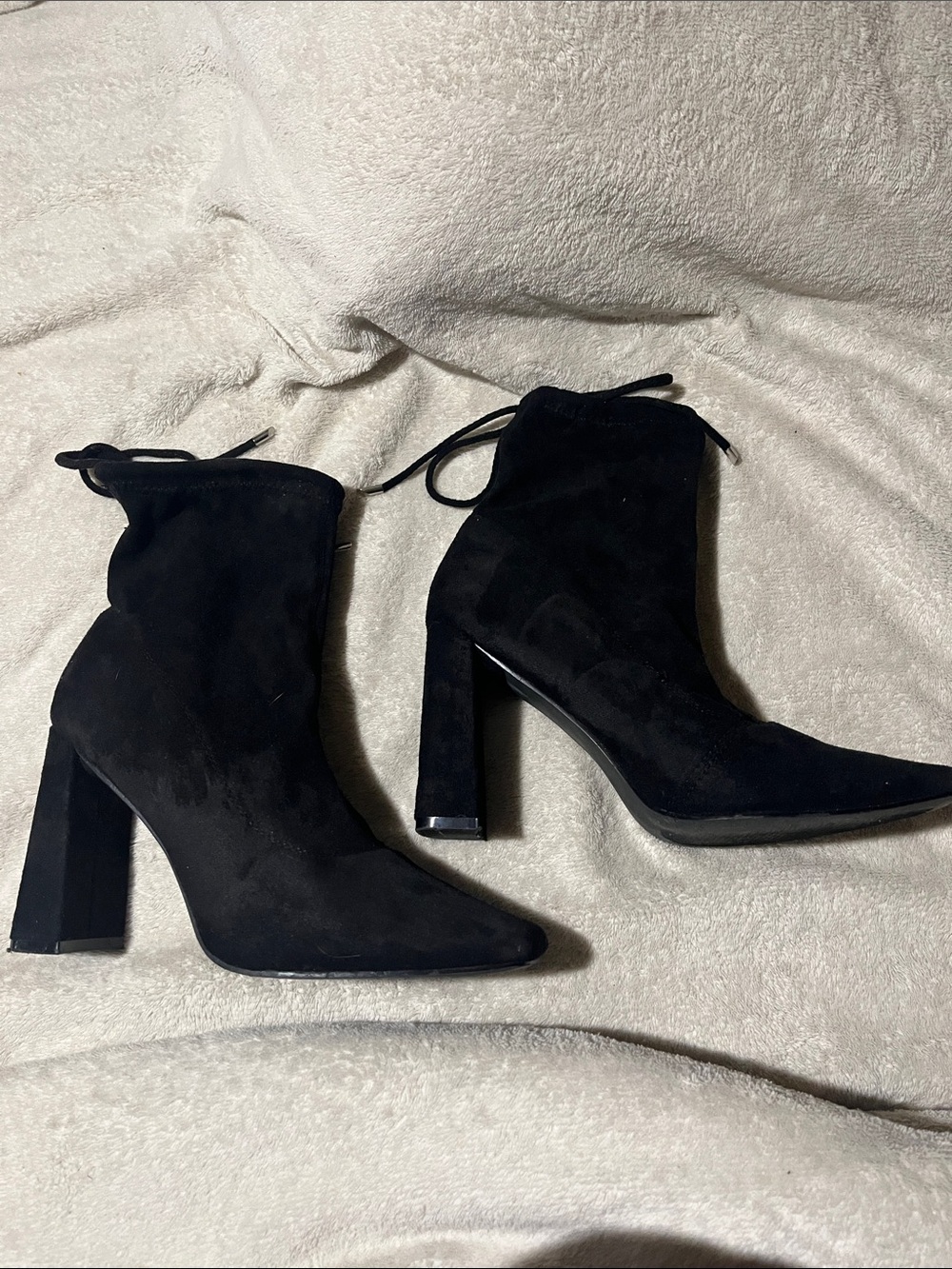 Black Suede High Heel Ankle Boots - Women
